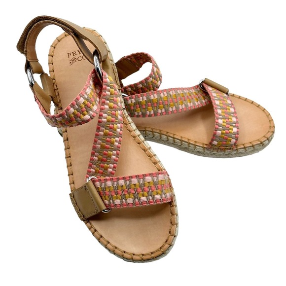 Frye and Co. Size 7.5 Kole Asymmetrical Sandal Espadrille Wedge Peach/Multi. - Picture 2 of 8